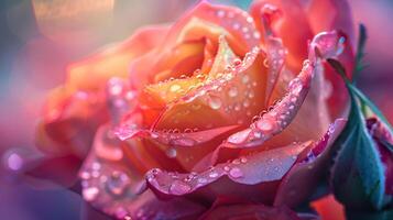 avvicinamento di baciato dalla rugiada Rose a alba, vivace colori, superficiale profondità di campo foto