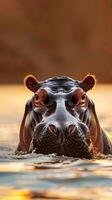 ritratto di ippopotamo con grazia seduta nel acque di sub sahariana Africa mentre mantenimento occhio contatto con telecamera. vetrine fascino di natura e incoraggia ecoturismo nel regione foto