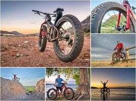 equitazione Grasso bicicletta nel Colorado ai piedi e prateria foto