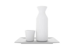 Tradizionale giapponese con tazza di sake e bottiglia su sfondo bianco.3d rendering foto