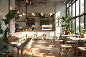 moderno bianca e luminosa bar con naturale luce del sole. caffè negozio interno design decorazione concetto foto