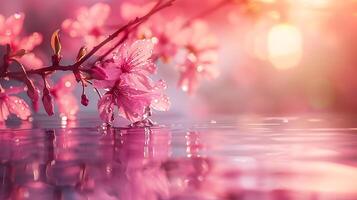 sakura rami e acqua gocce nel un' tranquillo, calmo primavera foto