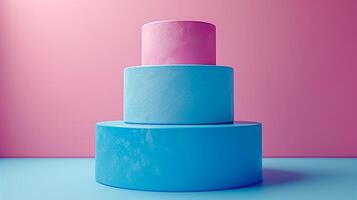 un' tre - fila torta con rosa e blu glassatura foto