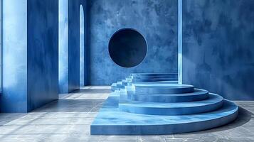 blu marmo scale nel un' camera con un' circolare buco foto