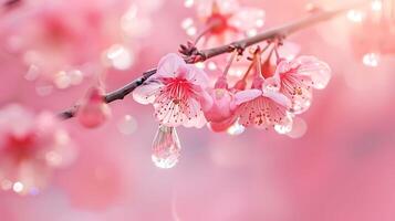 sakura rami e acqua gocce nel un' tranquillo, calmo primavera foto