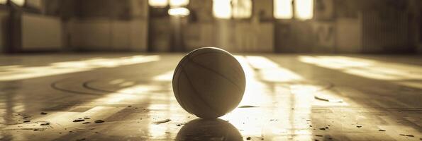 ai generato il palle su un' di legno pavimento con leggero effetto foto