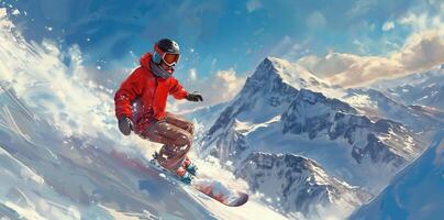 ai generato snowboarder nel azione. estremo inverno gli sport. foto