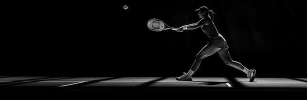 ai generato astratto silhouette di un' tennis giocatore su bianca sfondo. tennis giocatore uomo con racchetta colpi il sfera. illustrazione foto
