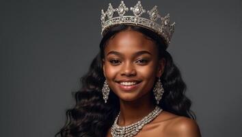 bellissimo africano americano ragazza indossare un' d'oro corona foto