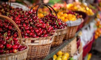 avvicinamento Visualizza di strappare ciliegie vendita su città mercato foto