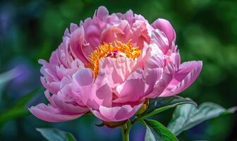 avvicinamento di un' rosa peonia nel pieno fioritura nel un' giardino foto