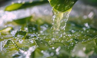 avvicinamento di aloe Vera gel essere estratto e miscelato con botanico oli e essenze foto