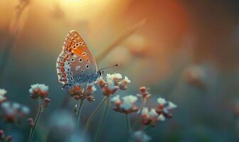 farfalla in mezzo fiori selvatici, avvicinamento Visualizza, selettivo messa a fuoco, primavera natura foto