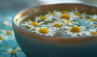 tazza di camomilla tè con camomilla fiori foto