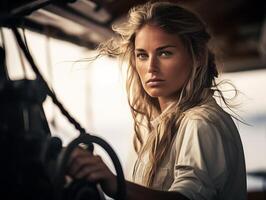 femmina marinaio a opera avvicinamento. donna carriera concetto foto