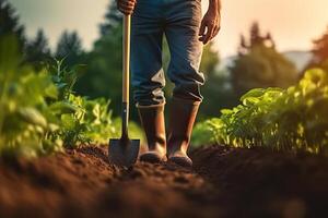 ai generato dedito agricoltori coltivando il terra Abbracciare una persona giardinaggio e agricoltura per un' sostenibile futuro. creato con generativo ai foto