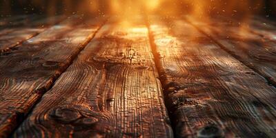 ai generato sfondo con di legno pavimento e luce del sole foto