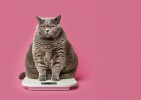 ai generato obeso scontroso gatto sat su un' scala foto