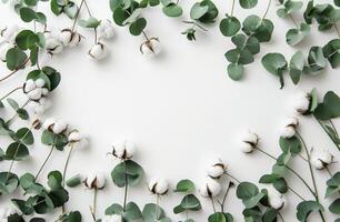 cotone fiori e verde le foglie su bianca sfondo foto