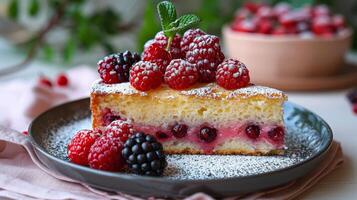 ai generato torta con frutti di bosco foto