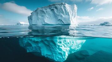 ai generato massiccio iceberg alla deriva nel oceano Cloudscape foto