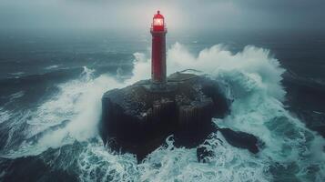 ai generato faro in piedi nel vasto oceano foto