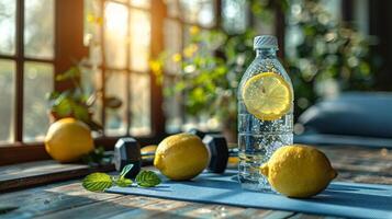 ai generato muratore vaso con cetriolo e Limone fette foto