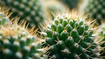 ai generato un' avvicinamento di strutturato cactus picchi. generativo ai foto