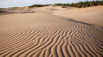 ai generato un' avvicinamento di strutturato riva del mare sabbia dune. generativo ai foto
