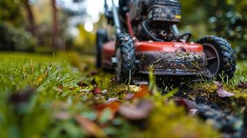 ai generato prato falciatore nel cortile foto