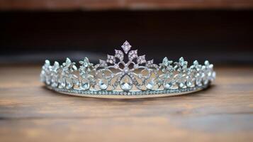 ai generato un' argento tiara adornare un' della sposa testa. generativo ai foto