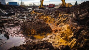 ai generato avvicinamento di contaminati suolo con pericoloso industriale sciupare. generativo ai foto