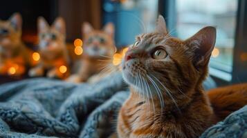 ai generato arancia soriano gatto posa su divano foto
