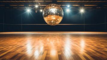 ai generato discoteca palla illuminante il danza spazio. generativo ai foto
