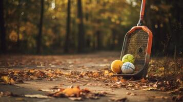 ai generato littering nel parco con abbandonato gli sport attrezzatura. generativo ai foto