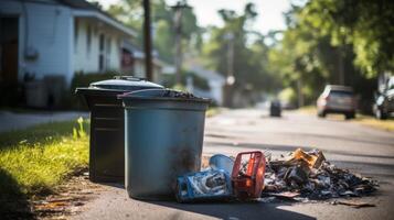 ai generato littering nel Residenziale Quartiere con domestico elettrodomestici. generativo ai foto