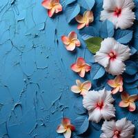 ai generato fiori pittura su blu sfondo foto