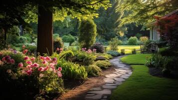 ai generato il calma e invitante ambiance di un' giardino. generativo ai foto