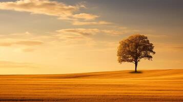 ai generato il silhouette di un' solitario albero nel un' d'oro campo. generativo ai foto