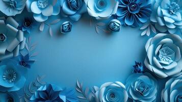 ai generato blu carta fiori sfondo con spazio per testo o saluto carta design foto