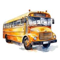 ai generato cartone animato acquerello scuola autobus isolato su bianca sfondo foto