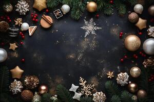 ai generato aereo tiro di festivo Natale decorazioni. generativo ai foto