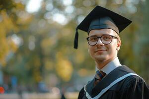 ai generato uomo nel la laurea berretto e toga foto