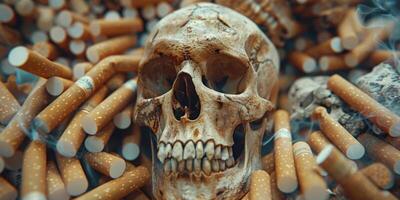 ai generato umano cranio circondato di sigarette foto