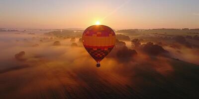 ai generato caldo aria Palloncino Soaring sopra nuvole foto