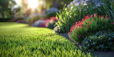 ai generato fiore giardino nel davanti di Casa foto