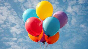 ai generato gruppo di colorato palloncini galleggiante nel il aria foto