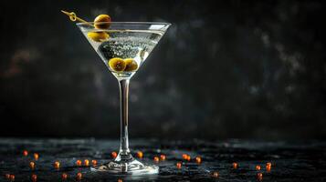 ai generato Martini bicchiere con oliva foto