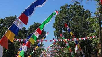 alloggiamento complesso nel rurale la zona con indonesiano bandiere festeggiare indonesiano indipendenza giorno foto