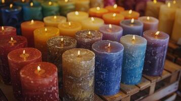 molti diverso colorato candele disposte nel un' cerchio foto